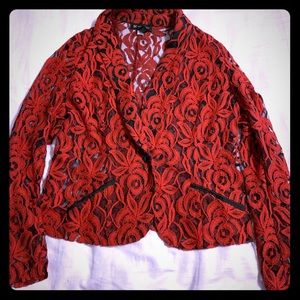 Red and black lace blazer